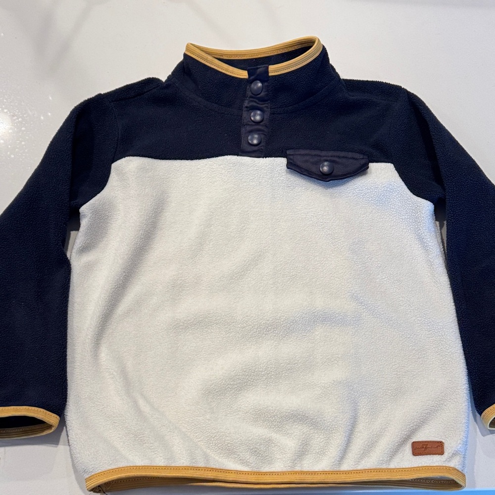 Kids Colorblock Snap Pullover Hoodie - Black, Cream & Mustard Trim